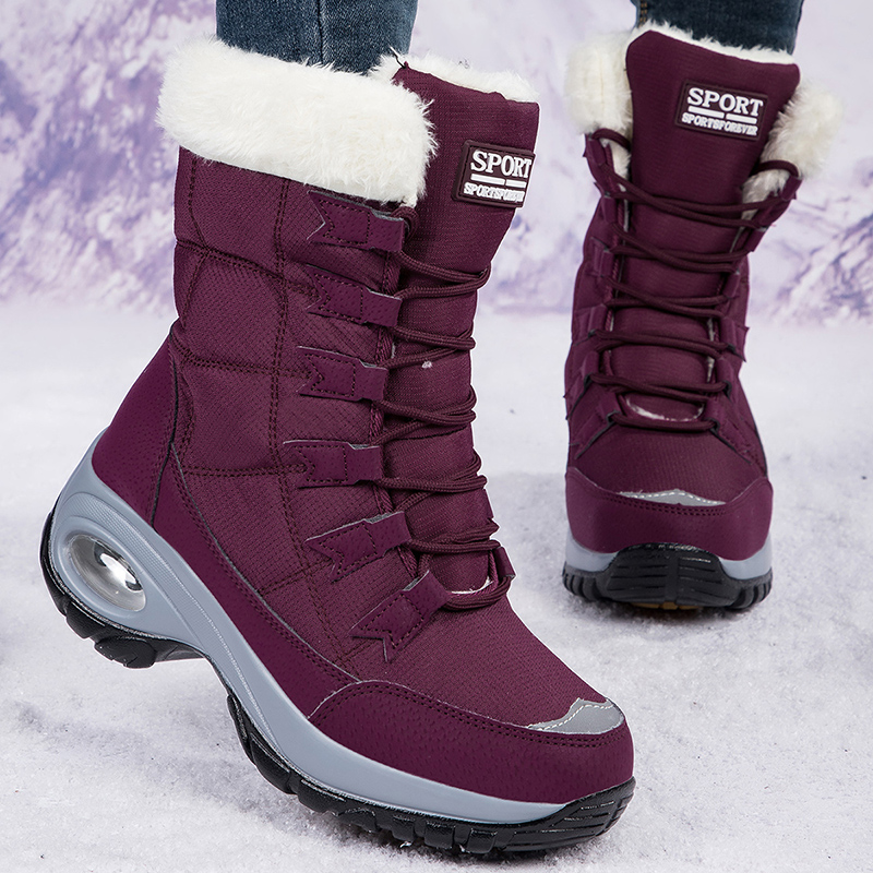 Women's winter warm snow boots, high top cotton shoes, white hot plush inner ing, women's outdoor shoes anti slip hiking
