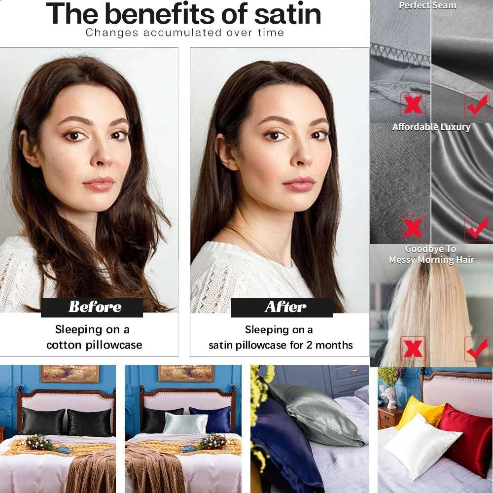 Pillow Case 2 sets of satin pillowcases for hair and skin super soft and cooling similar to silk pillowcases envelope closure home textile 240829