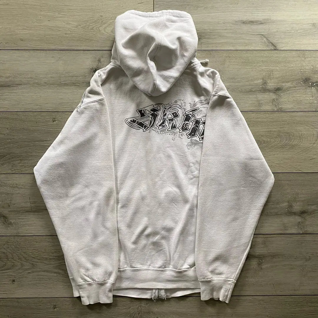 Gothic Trend Letter Pattern Printed Zipper Hoodie Mens Summer American Street Hip Hop Rap Costume Y2K Girl Style Top 240829
