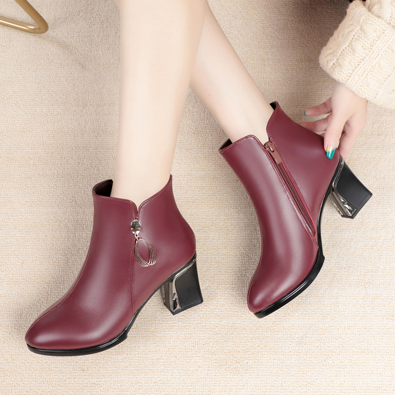 AIYUQI Women winter shoes Women Winter Boots Pointed Genuine Leather High-Heel Women's Dress Boots Large Size