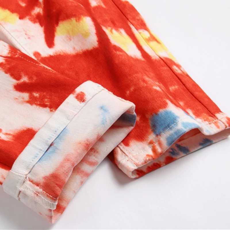 Men's Jeans Original European Style Personality Fashion Tie-Dye Printed Jeans Mid-Waist Stretch Slim-Fit Floral Pants Strt Trend Style Y240830QU0