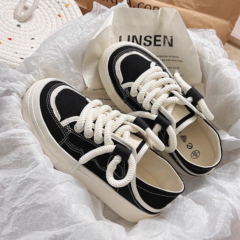 2025 New Arrival Women's Versatile Chunky Platform Sneakers - Korean-Inspired White Canvas Shoes for Casual/Sporty Wear | 2-Way Convertible Desig