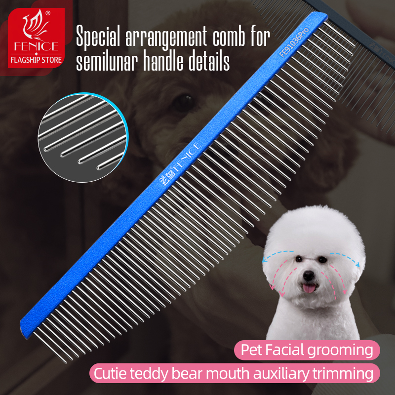 Fenice Moon Style Comb Pet Grooming Single Comb Aluminum Metal Comb for Dogs Stainless Steel Pet Dog Cat Pin Comb Hair Brush