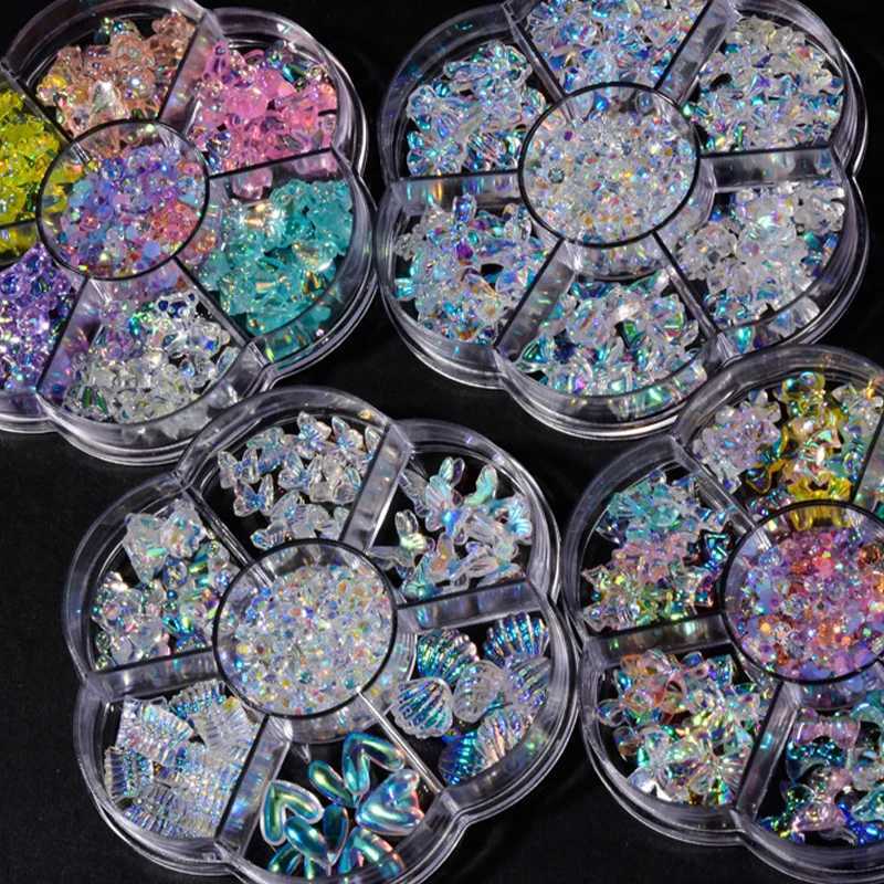7-grid bow mixed style ribbon nail art decoration pink fairy aurora bear pearl bead design DIY professional accessories W240829