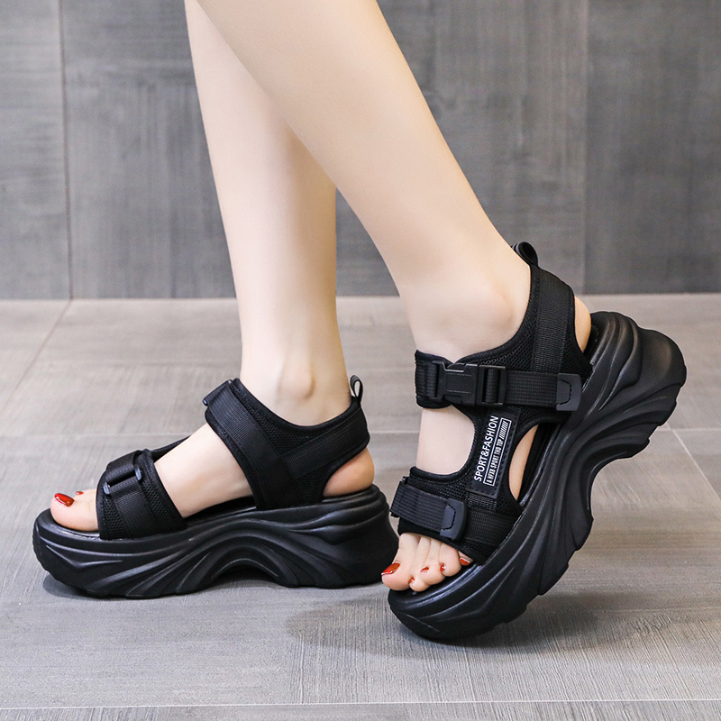 Rimocy Women's Black Chunky Sandals Summer 2023 Fashion Platform Walking Shoes Woman Thick Bottom Non Slip Beach Sandalias Mujer