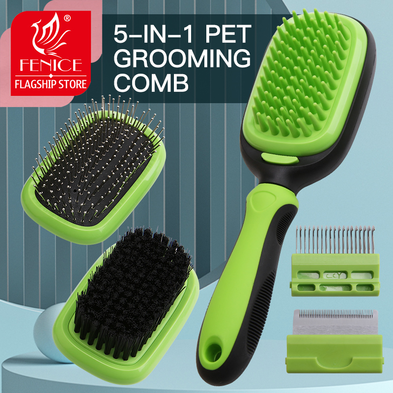 Fenice 5-IN-1 Air Cushion Pet Grooming Comb Dog Cat Massage Comb Flocking Hair Removal Open Knot Comb