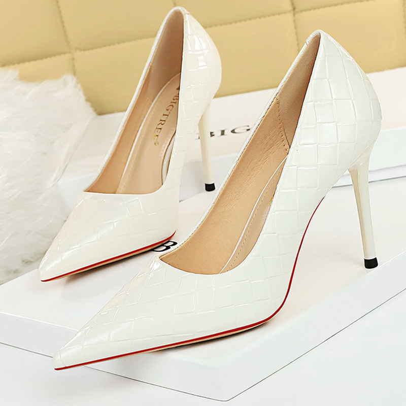 2025 new Woven BIGTREE Pattern Woman Patent Leather Pumps Women High Heels Lady Stiletto Sexy Party Shoes Plus Size 43 c1dd