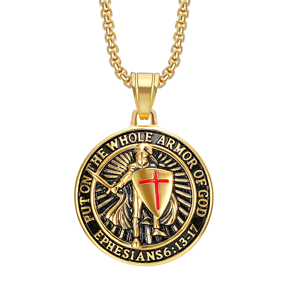 Vintage Stainless Steel Pendant Necklace 18K Gold Plated No Fade Mens Jewelry