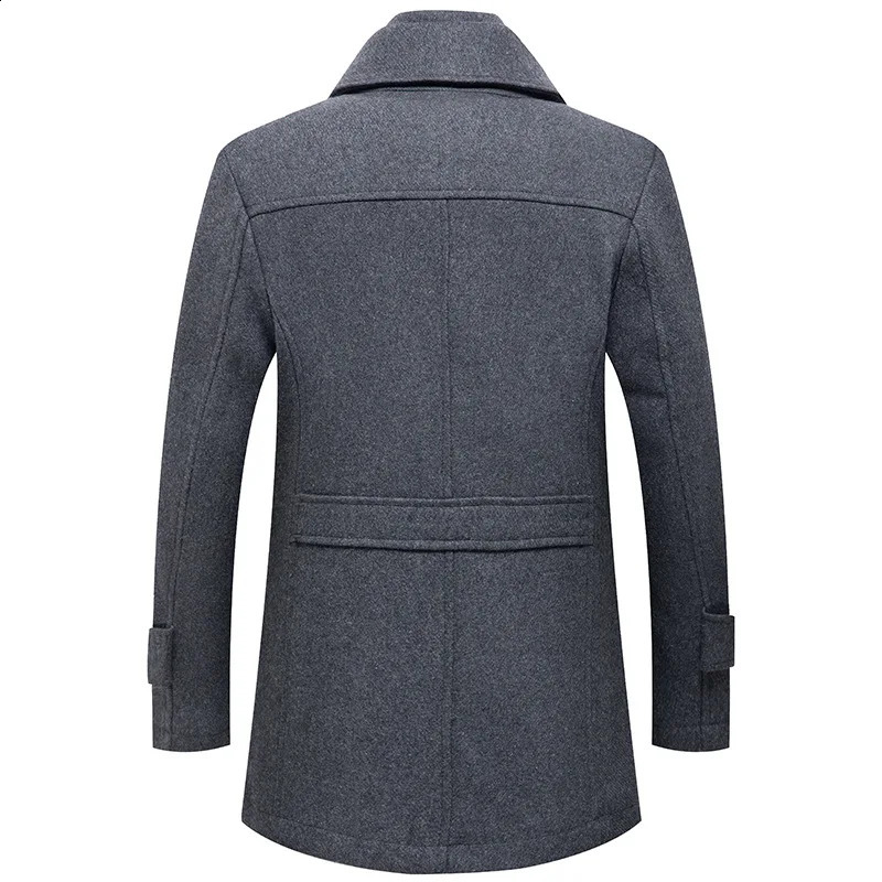 Winter mens slim fit wool trench coat fashion mid length coat mens double neck zipper solid color casual wool coat 240829