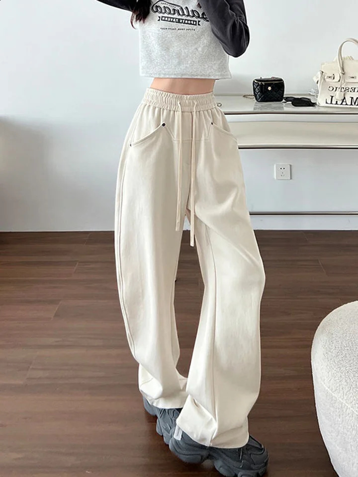 Jmprs loose streetwear Y2K sports pants womens retro high waist straight three person casual American autumn lace highquality 240827