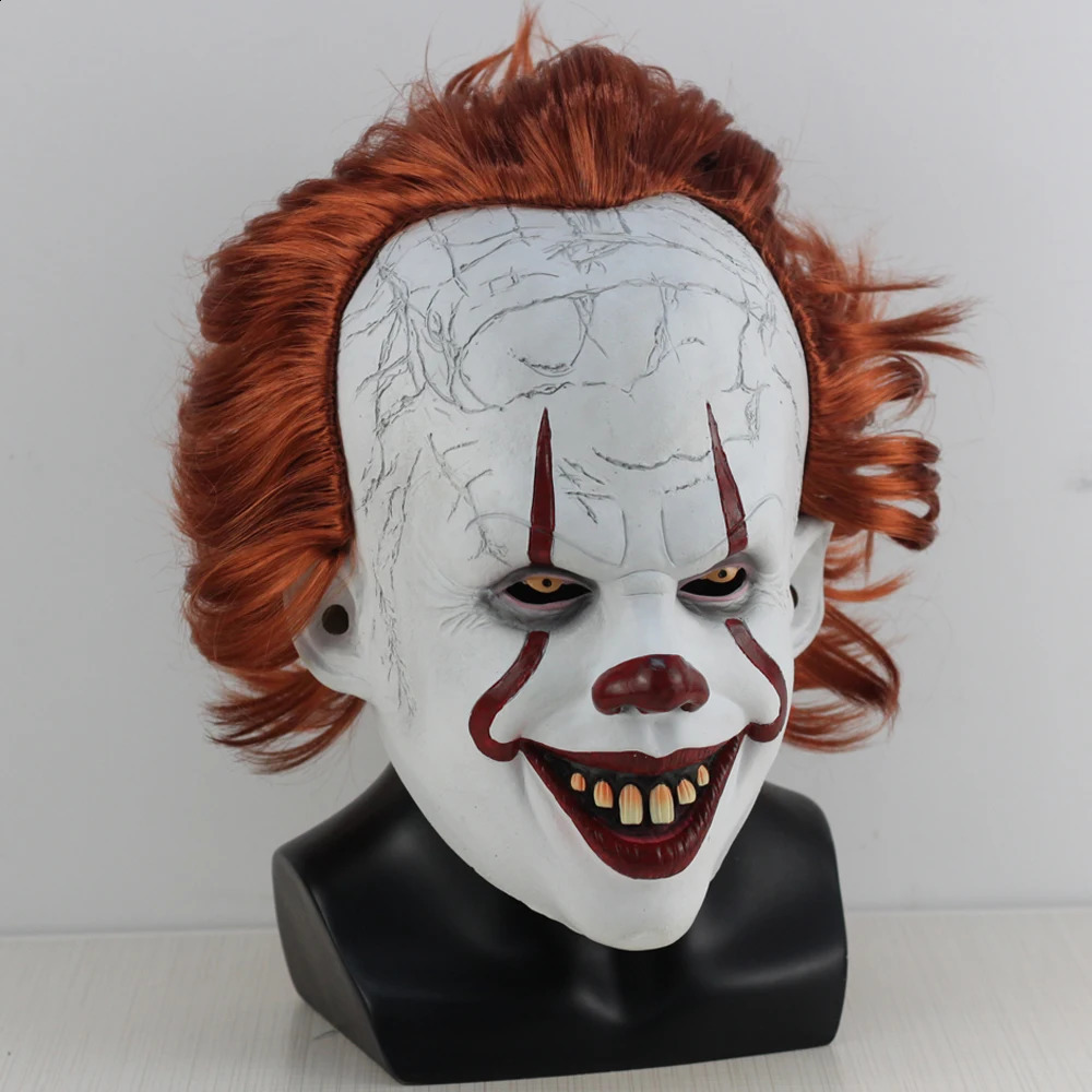 Horror Pennywise Joker Mask Cosplay Scary Creepy Evil Demon Clown Killers Latex Helmet Halloween Carnival Party Costume Props 240829