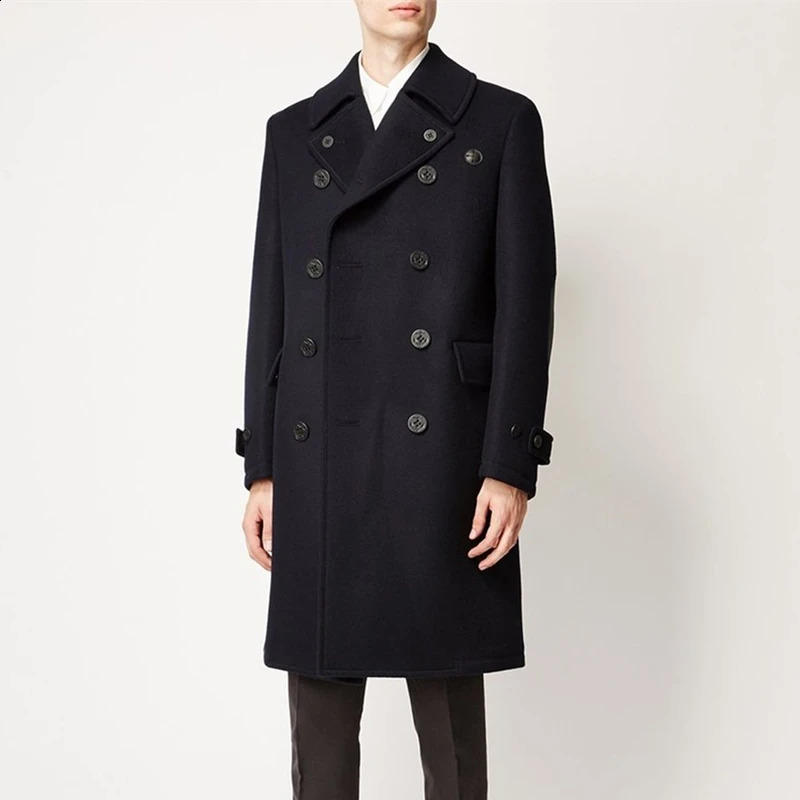 Mens wool coat jacket autumn/winter UK loose fit mens lapel double-layer medium length wool coat 240829
