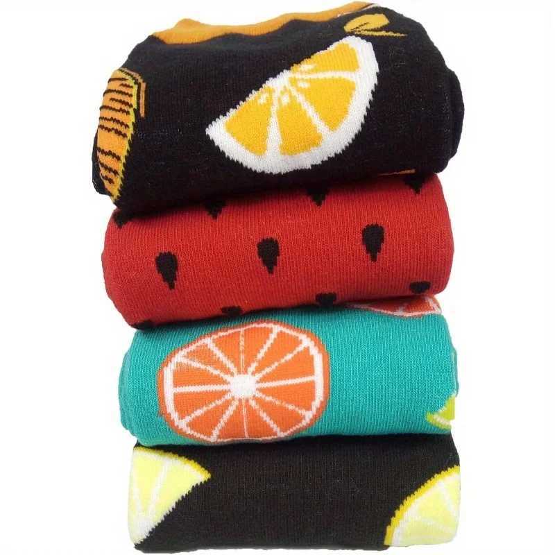 Men's Socks 4pairs Men Socks Personality Hip Hop Fashion Design Harajuku Skateboard Casual Happy Funny Fruit Stripe Printing Stock Y2408305B7U