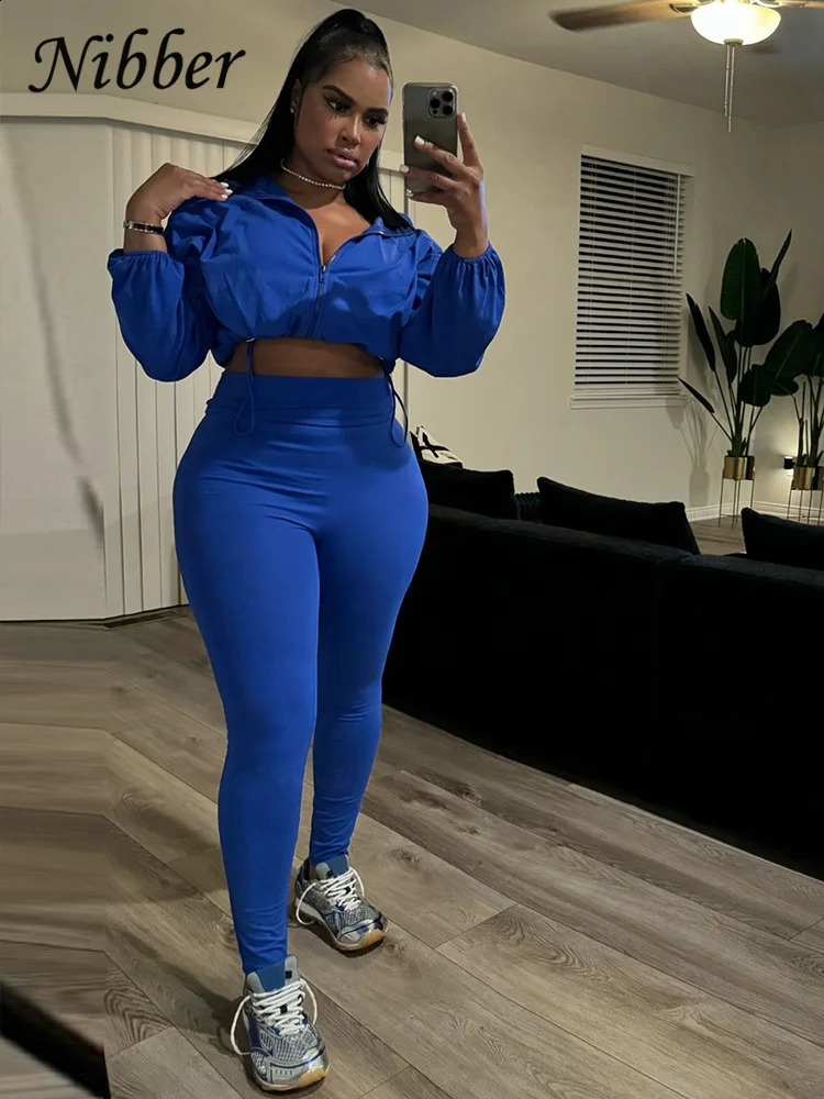 Nibber 2024 Autumn Women 2 Piece Set Casual Tracksuit Zipper Thin Drawstring JacketLeggings Matching Streetwear Sporty Suit 240829