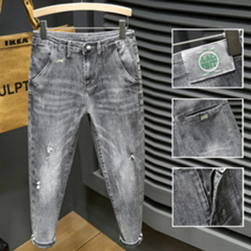 Y2k Men Fashion Stylish Denim Pants High Quality Slim Fit Allmatch Trousers Casual Stretch Pencil Cropped Jeans 240826Z