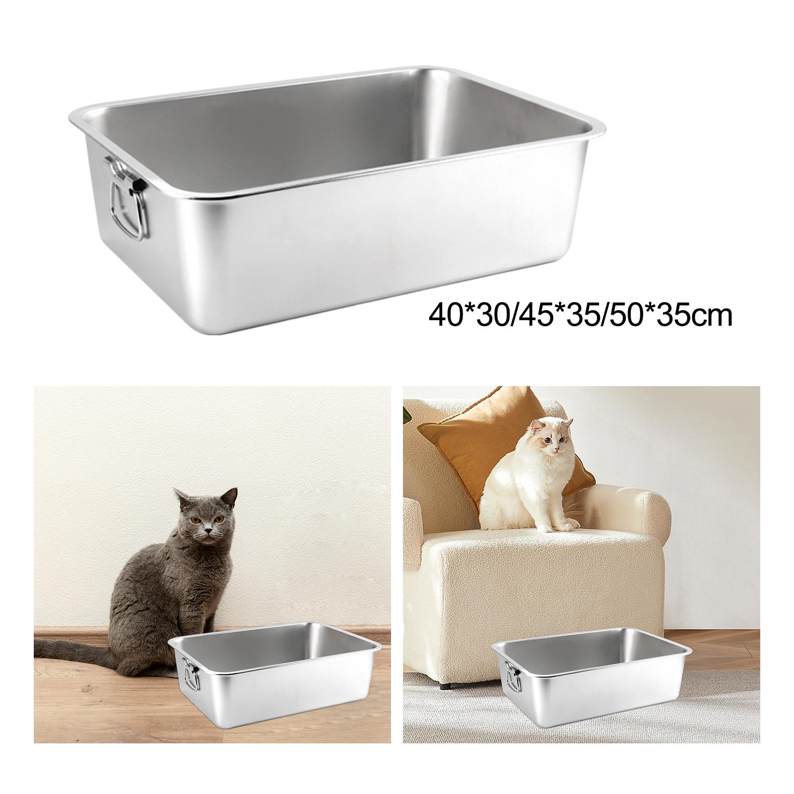Open Top Pet Cat Litter Box Kitten Litter Pan Kitten Potty Toilet Stainless