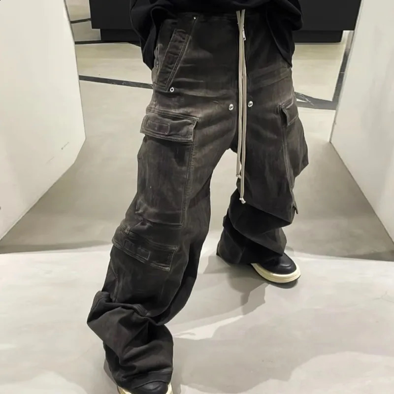 PFNW Men Jeans High Street Mens Wear Straight Loose Wide Leg Multi-pocket Elastic Waist Personalized Male Denim Pants 12Z4419 240829