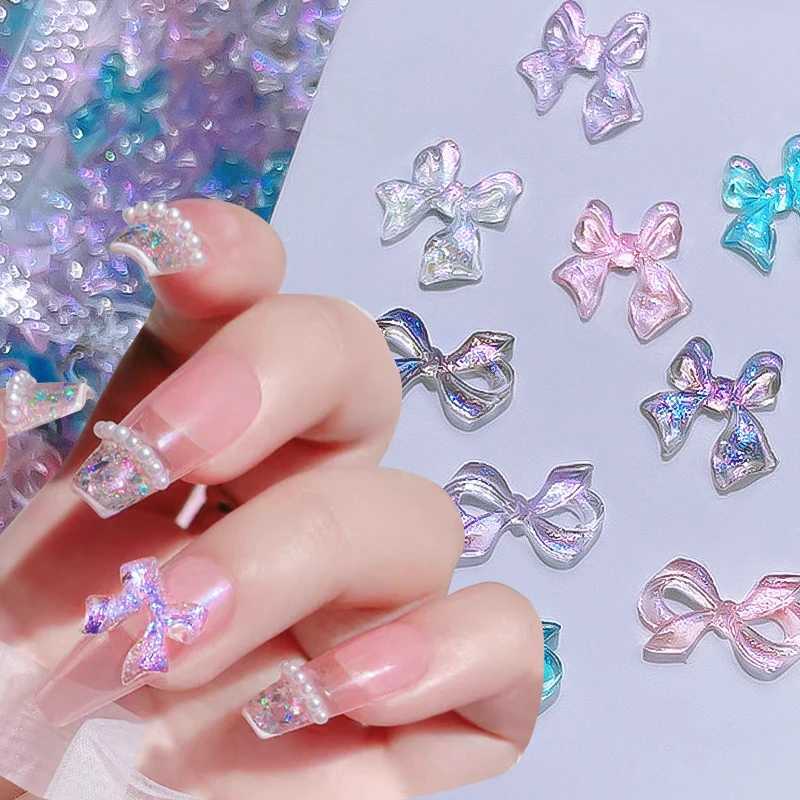 1 bag Aurora Ribbon Bow Nail Charm Parts 3D Color Nail Rhinestone Candy Color Nail Art Decoration DIY Hand Tools W240829