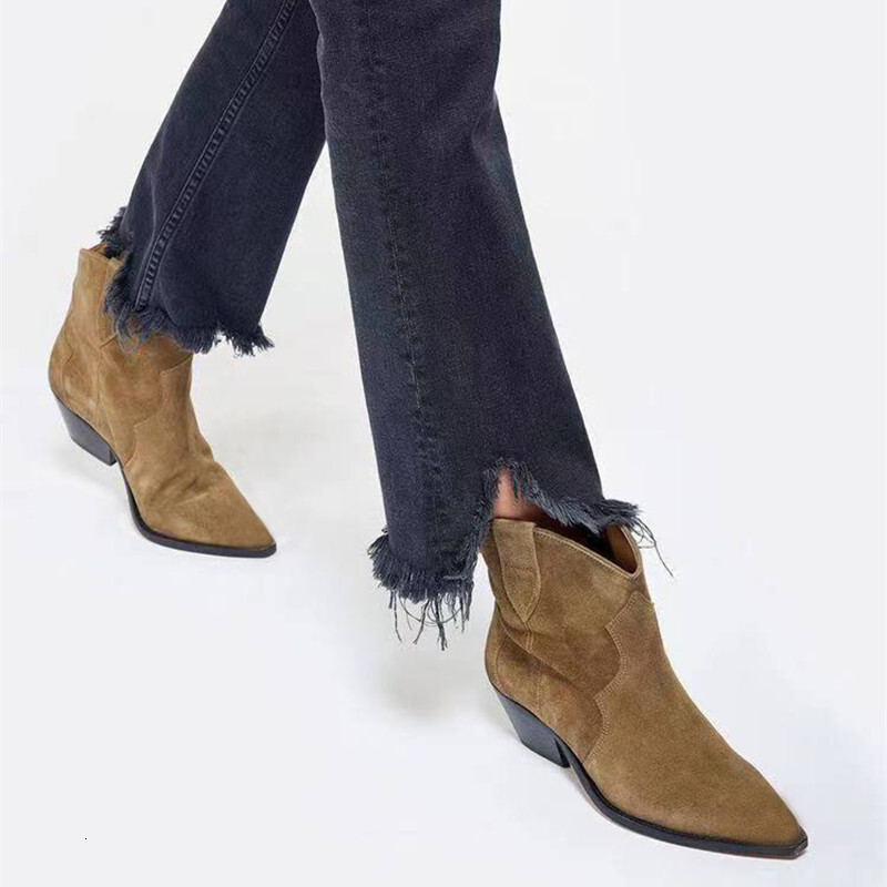 New Solid Color Suede Ankle Pointed Toe Crude Heel Women Platform Boots Sweing Slip-On Mature Retro Botas Femininas