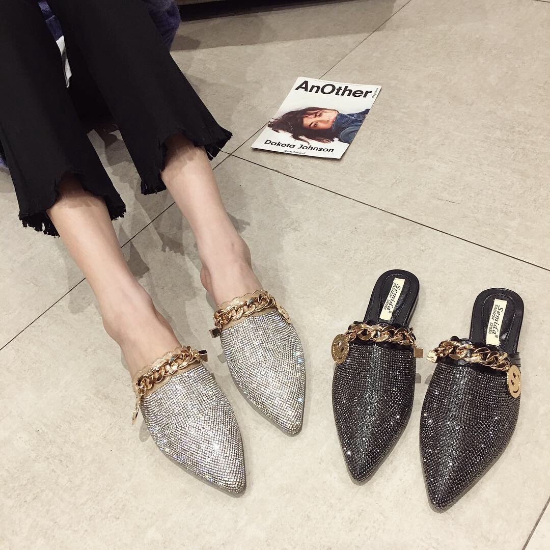 Women Mules Luxury Flats Fashion Loafers Designer Shoes Summer Slippers Pointed Toe Slides Slip on Wedding Casual Ladies Sandals