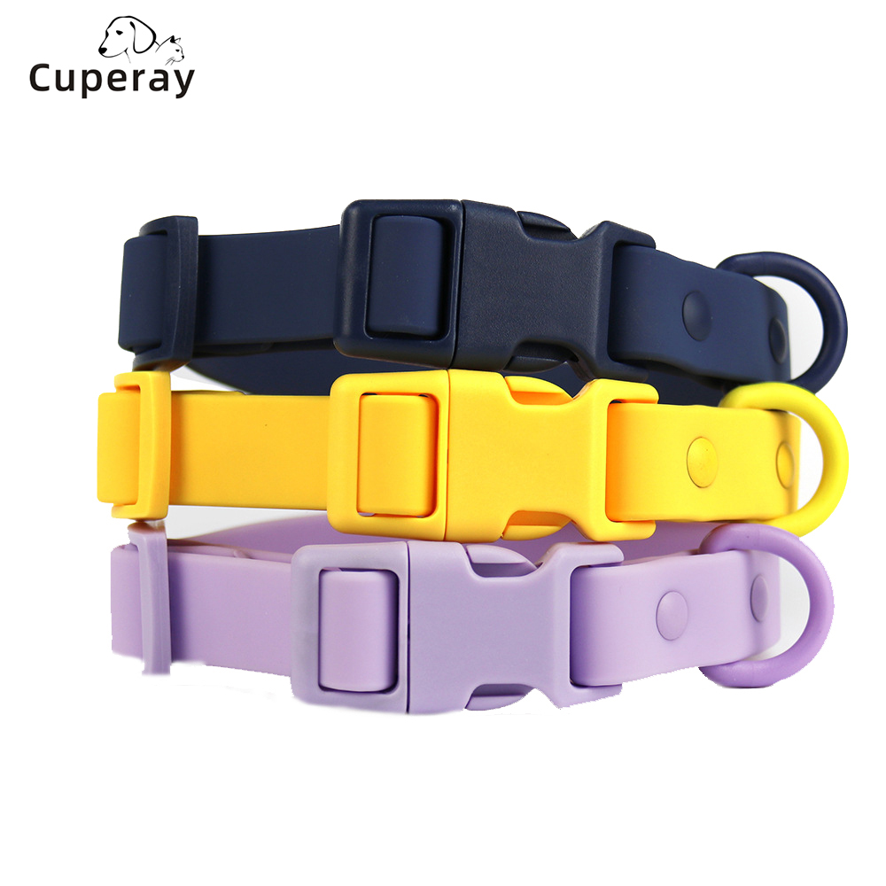Dog Waterproof Collar Macaron Color Adjustable Pet Collar PVC Rubberized Webbing Sturdy and Durable for Small Medium & Large Dog