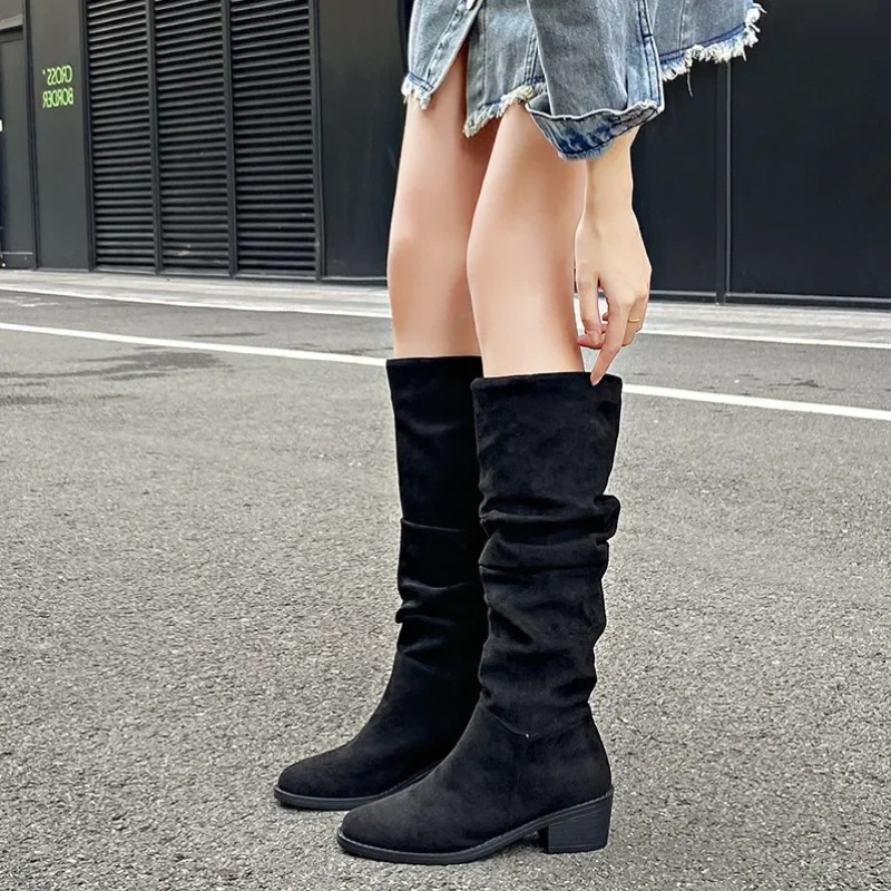 Ladies Western Boots New Platform Women's Knee High Boots Fashion Outdoor Casual Blue Cowboy Long Boots Botas De Mujer