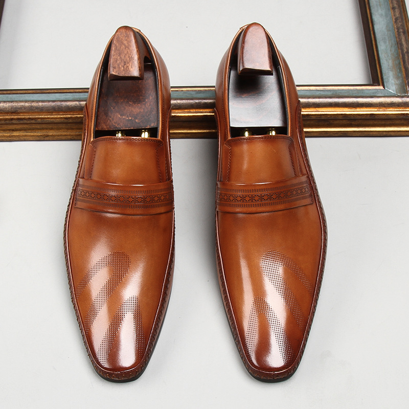 European Style Men Summer Wedding Shoes Genuine Leather Pointed Toe Platform Men Business Formal Shoes Black