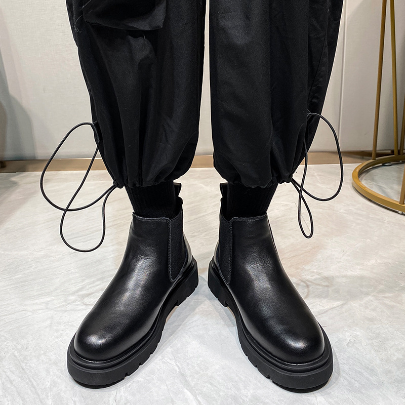 Chelsea Boots Winter 2021 Platform Boots Men Split Leather Ankle Boots Black Male Autumn New Fashion Shoes Chunky Booties689