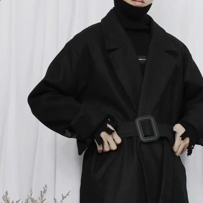 Mens long sleeved wool coat spring/summer style mens long knee coat buttonless loose wool coat mens 240829