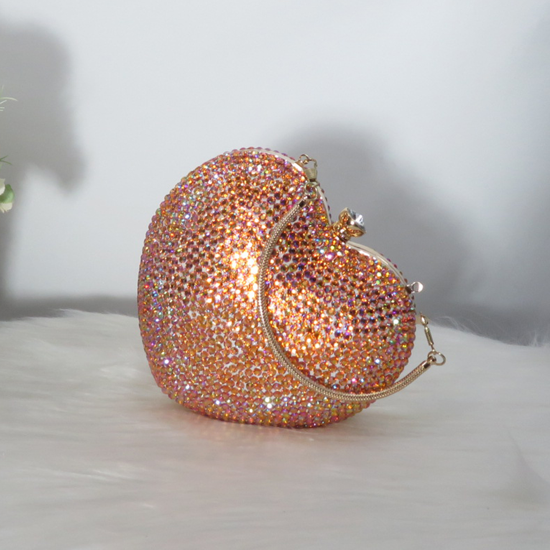 BaoYaFang Women wedding bag bride Party heart purse Day Clutches Bling AB Crystal Handbags Evening Bag