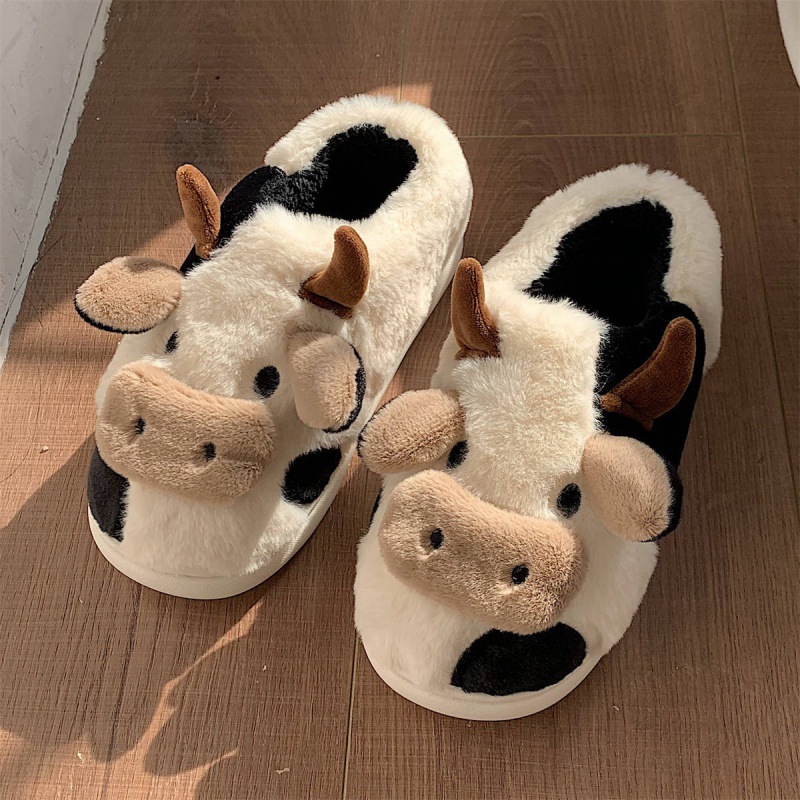 Comwarm Cute Animal Fur Slipper For Women Men Fashion Kawaii Fluffy Winter Warm Slippers Lovers Cartoon Teddy Bear House Shoes