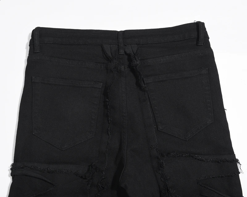 Harajuku Frayed Distressed Retro Black Jeans Pants Men and Women Straight Ripped Hole Solid Color Baggy Casual Denim Trousers 240826Z