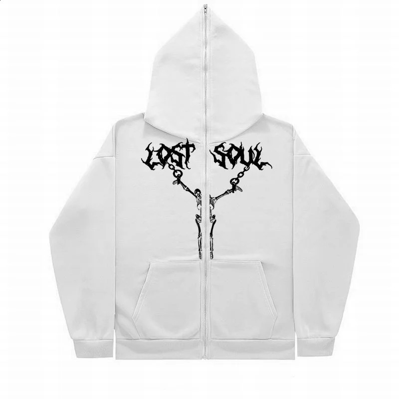 Full face Zipper Hoodie US Y2K Top Skeleton Iron Rope Printed Hoodie Jacket 240829 - view 7