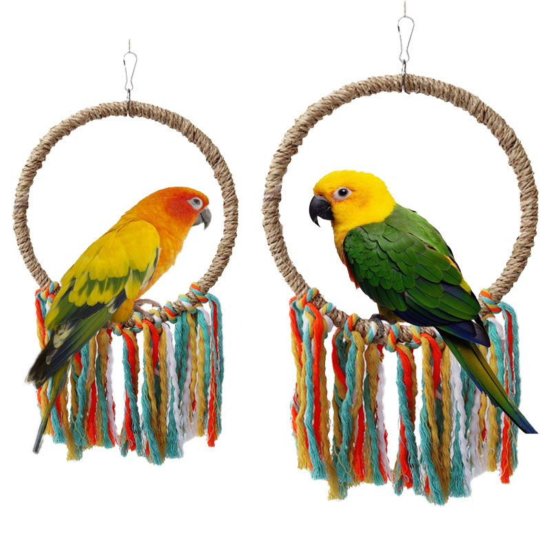 Pet Bird Parrot Toy Cotton Rope Hanging Cage Swing Rope Ring Stand Climb Toy Cockatiels Chewing Training Toy Bird Supplies