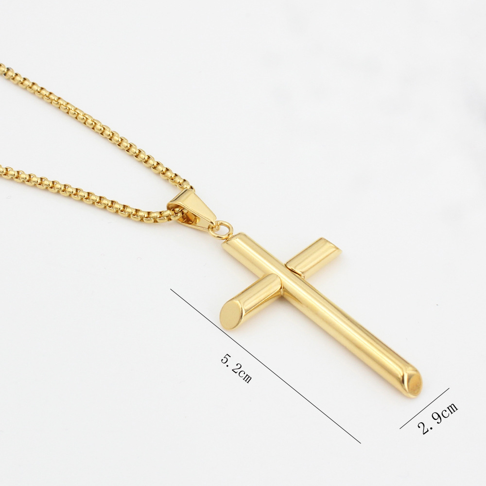 Retro Stainless Steel Shiny Cross Pendant Necklace 18K Gold Plated No Fade Jewelry