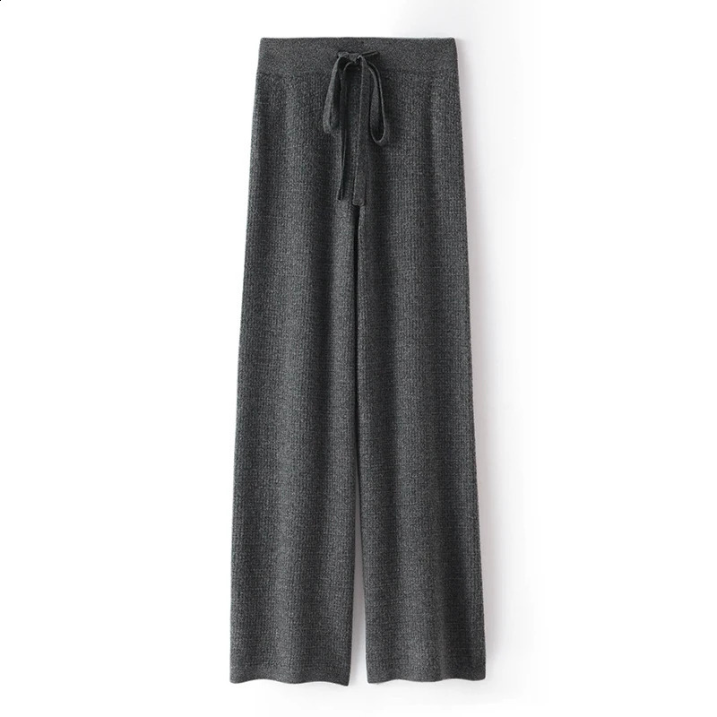 Wool straight leg wide womens pants autumn and winter 100% wool warm casual 240827