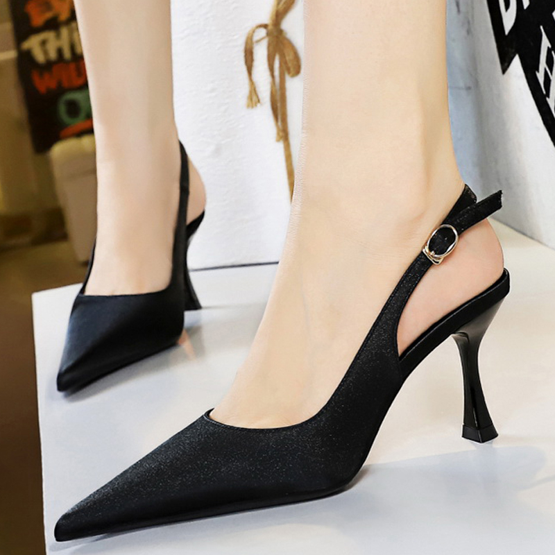 BIGTREE Shoes Women Sandals Pointed Kitten Heels Lady Summer Shoes Silks Satins Women Pumps Hollow Back Strap Heels Sandals 2023