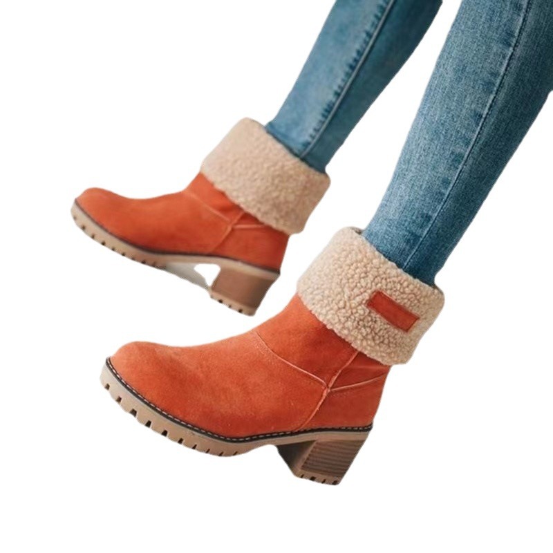 Medium thick heeled suede snow boots size 43 plus cotton shoes