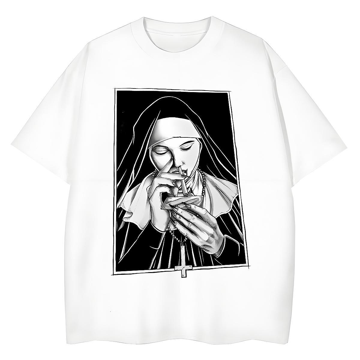 Popular Couples T Shirts 230g 100% Cotton nun Street Casual Women T Shirts Breathable Crew Neck Cartoon Print Tops Shirt
