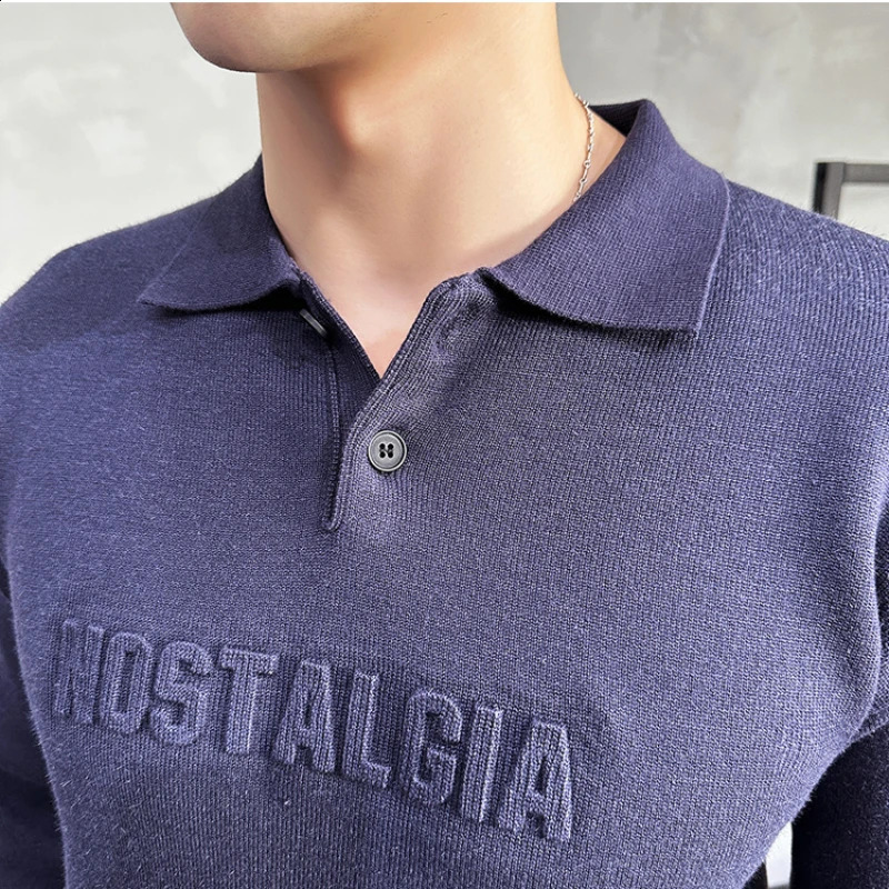 mens lapel long sleeved knitted sweater/mens slim fit fashionable long sleeved zipper mens letter printed sweater 3XL 240829