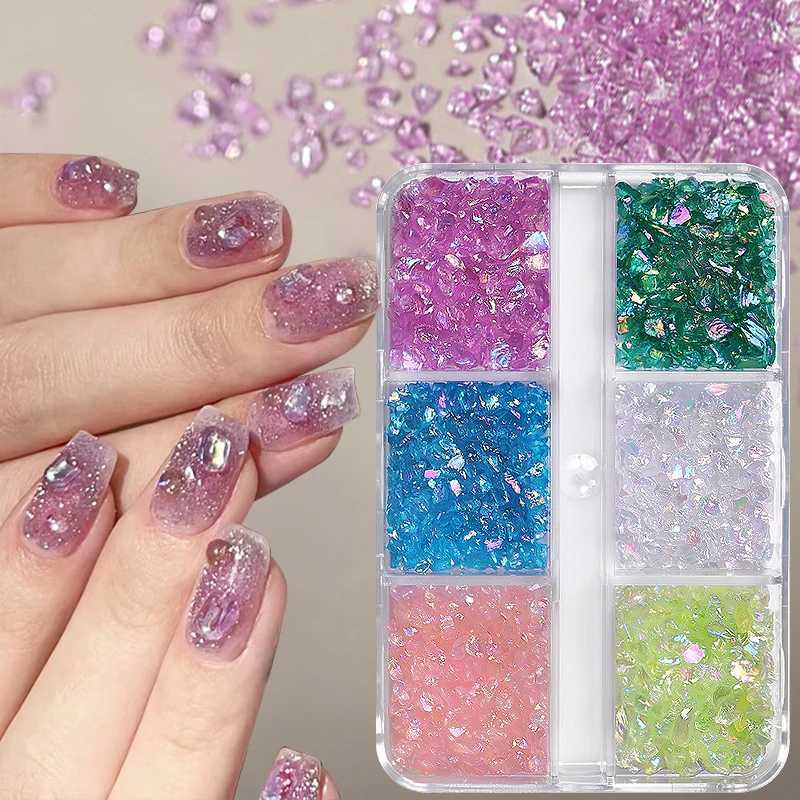 6 grid irregular ice transparent nail rhinestone sparkling white pink sparkling nail crystal nail art DIY decorative accessories W240829