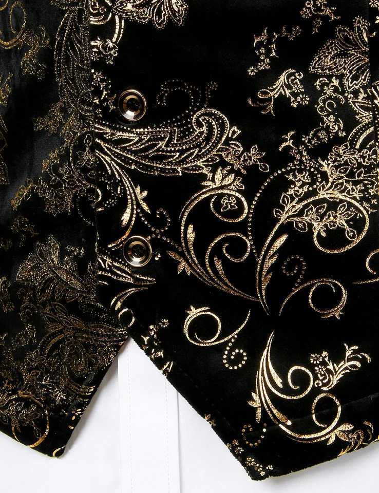 Mens Gold Metallic Paisley Printed Steampunk Vest Single Breasted V Neck Wedding Waistcoat Men Tuxedo Aristocrat Vests Gilet 2XL Y240830