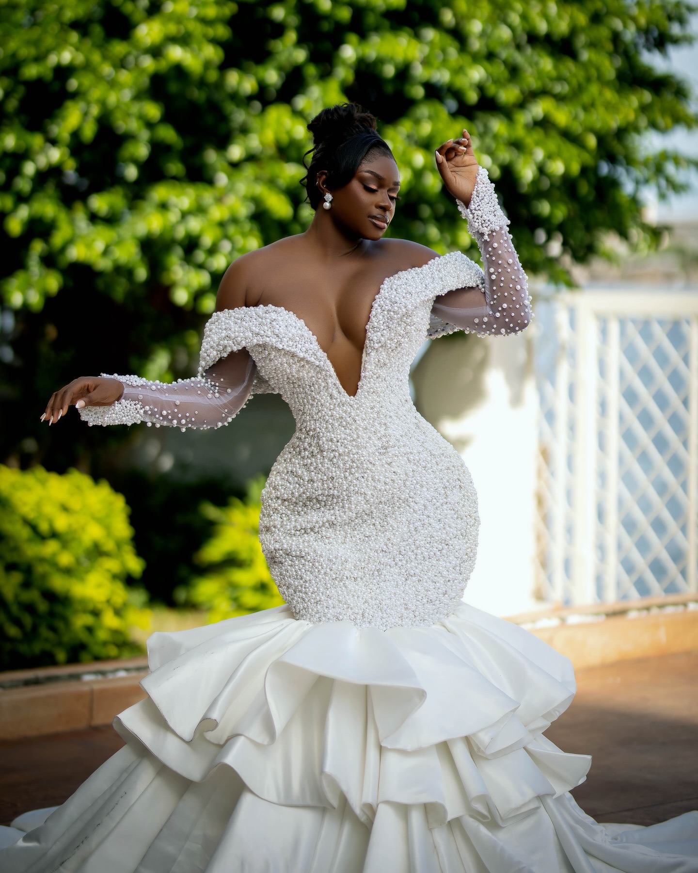 2024 Arabic Aso Ebi Plus Size Ivory Mermaid Wedding Dresses Luxurious Pearls Full Sleeves Bridal Gowns Dress vestidos de novia ZJ510