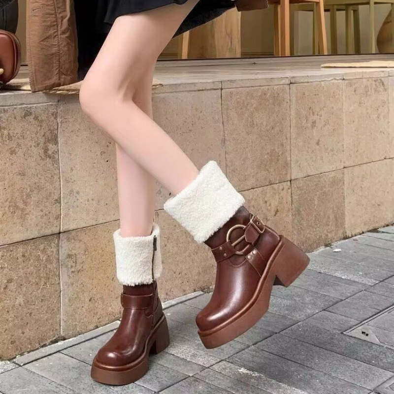 Women Waterproof Winter Shoes for 2024 New Faux Fur Female Long Plush Boots Warm Woman Cotton Snow Boot Platform Ankle Boots