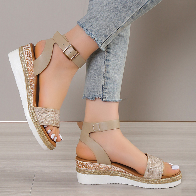 Amkle Strap Wedge Sandals for Women Summer 2023 High Heel Open Toe Buckle Gladiator Shoes Woman Non Slip Platform Sandals Female