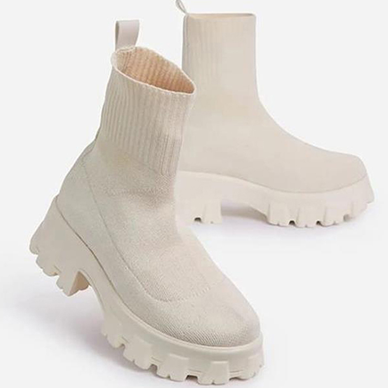 Women Elastic Platform Breathable Spring Summer Heels Botas Mujer Slip On Ankle Boots Elegant Woman Heeled Shoes 57b