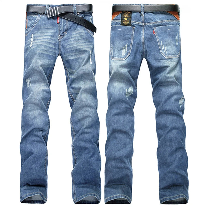 Ripped Denim Slim Jeans Mens Washed Tapered Brushed Motorcycle Straight Pants Male Black Jean trousers for men 240826Z