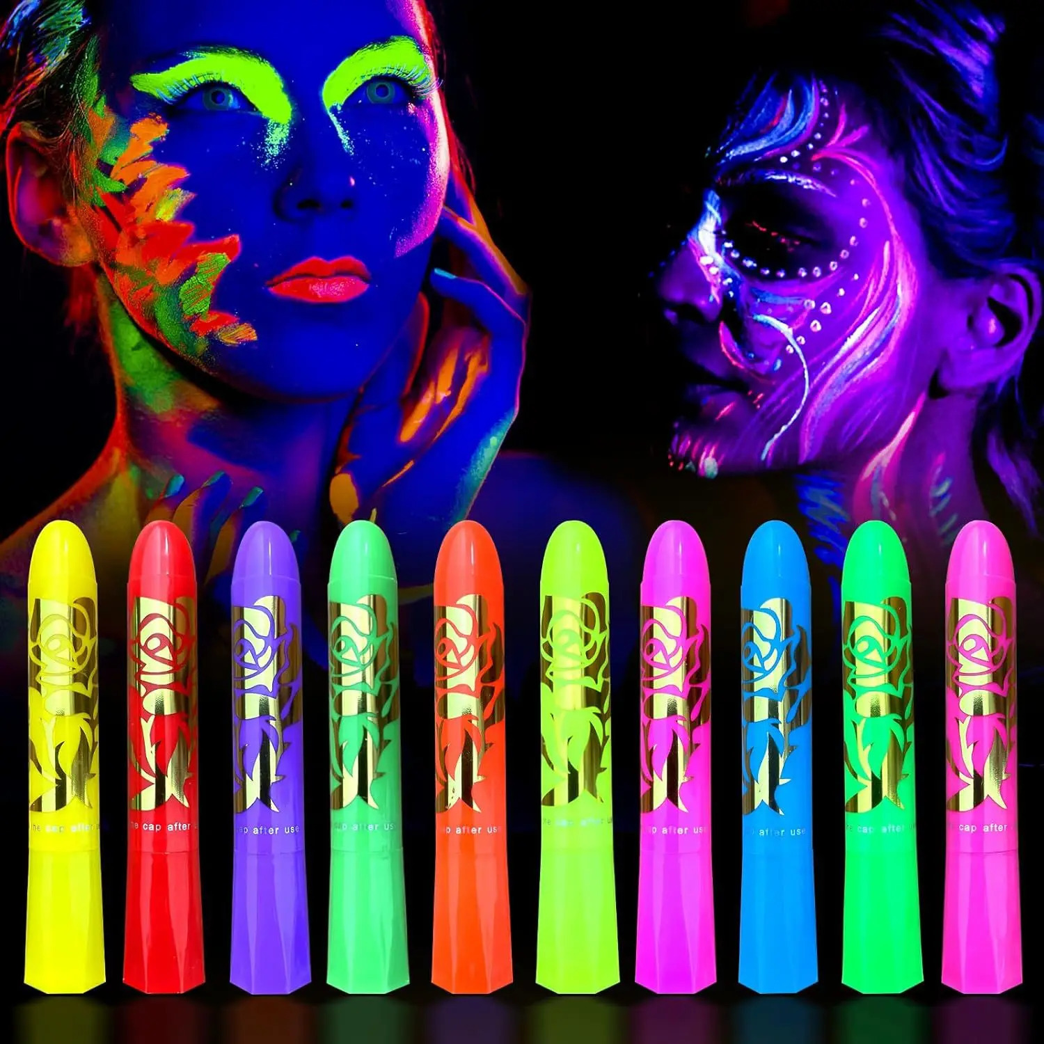 10 colors of glowing neon oil body art UV glowing oil painting Halloween party water-based Halloween crayons 240829