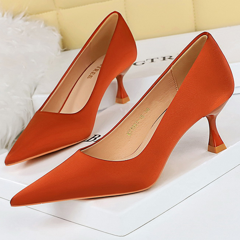 BIGTREE Kitten 5.5 Cm Pumps Silks Satins Lady Heels Fashion Women Low Heel Female Shoes Large Size 43 4 a77ff