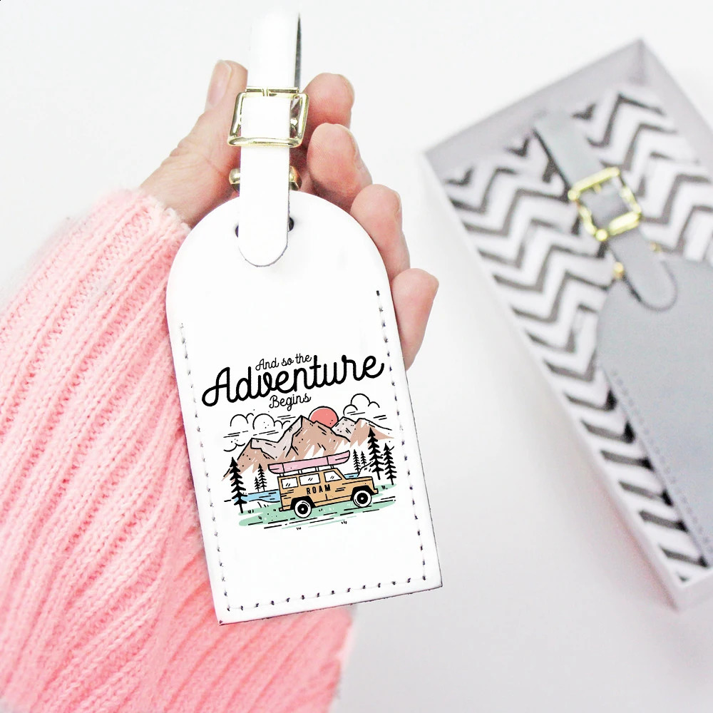 And So The Adventure Begins Print Pu Leather Luggage Tag Suitcase Identifier Label Baggage Boarding Tags Travel Accessorie Gifts 240829